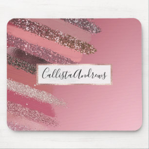 Artsy Pink Purple Glitter Painted Brushstrokes Mouse Mat