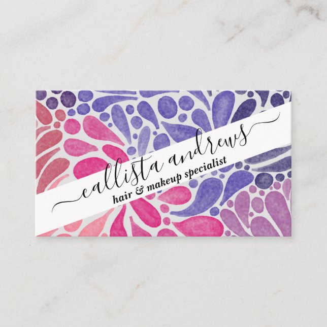 Artsy Pink Purple Watercolor Abstract Dots Pattern Business Card (Front)