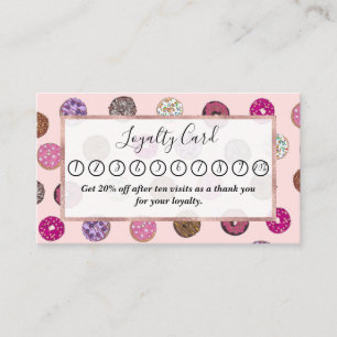 Artsy Pink Sprinkle Doughnuts Watercolor Pattern Loyalty Card