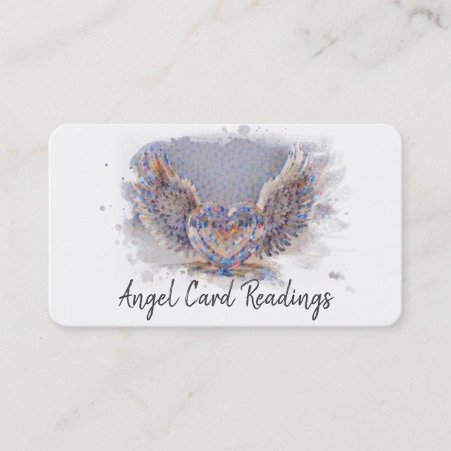 *~* Artsy Pixelated Heart Angel Wings AP78 QR Business Card (Front)