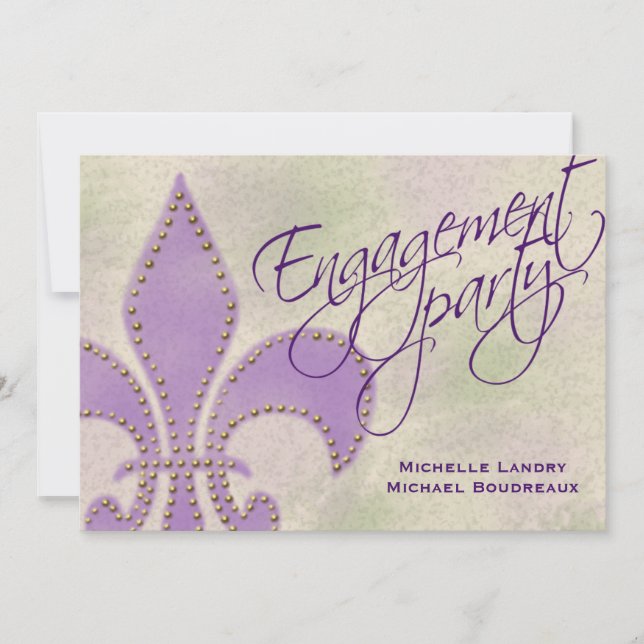 Artsy Purple Fleur de Lis Engagment Invitation (Front)