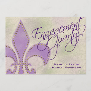Artsy Purple Fleur de Lis Engagment Invitation
