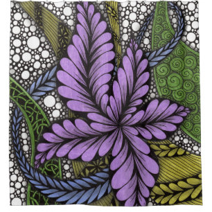Artsy Purple Floral Zen Doodle Shower Curtain