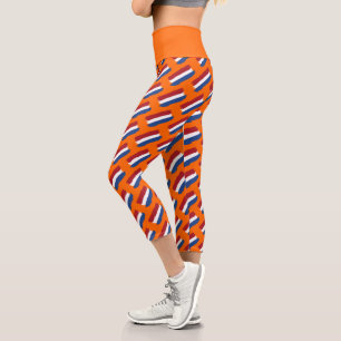 Artsy Red White Blue Abstract Dutch Flag Pattern Capri Leggings