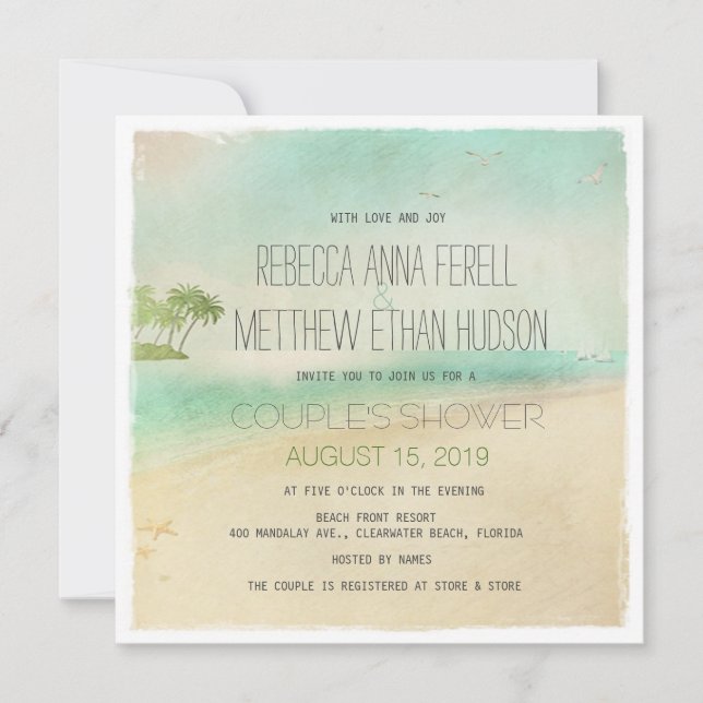 Artsy Retro Vintage Peaceful Beach Couple's Shower Invitation (Front)