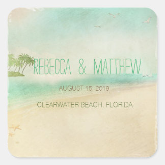 Artsy Retro Vintage Peaceful Beach Wedding Custom Square Sticker