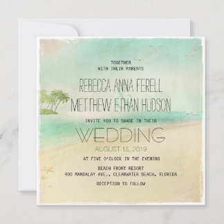Artsy Retro Vintage Peaceful Beach Wedding Invites