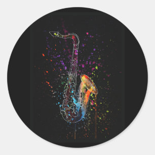 Artsy Saxophone Splatter and Splash Classic Round Sticker