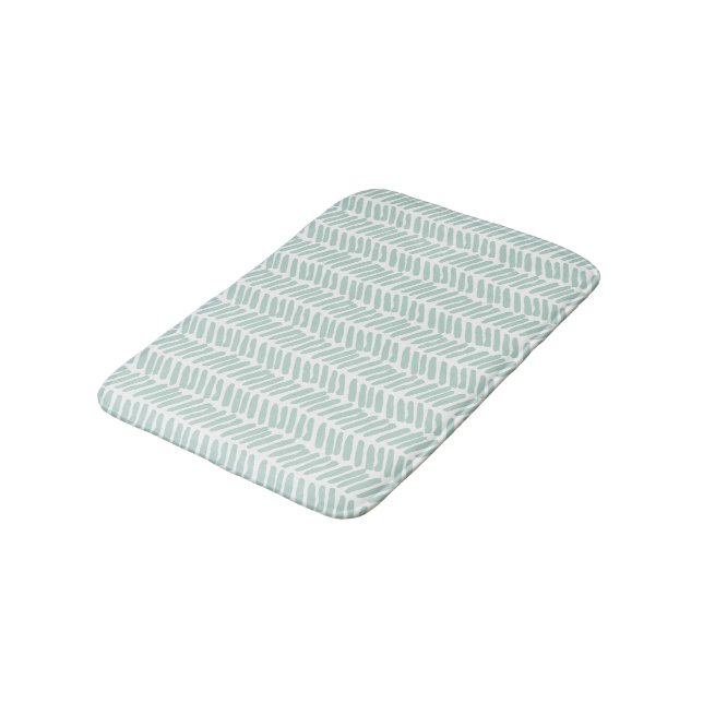 Artsy Seaglass Ocean Green White Zigzag Stripes Bath Mat (Angled)