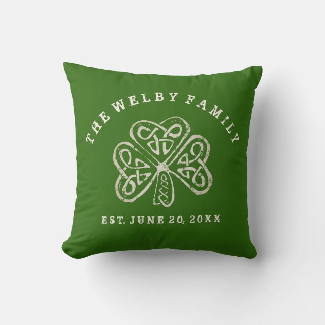 Artsy Shamrock Irish Family Est. Date Personalised Cushion (Front)