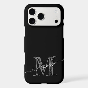 Artsy Sketch Initial Monogrammed Black White Grey