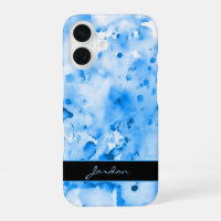 Artsy Sky Blue Watercolor Paint Splatters w/ Name
