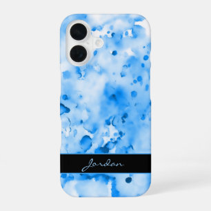 Artsy Sky Blue Watercolor Paint Splatters w/ Name iPhone 16 Case