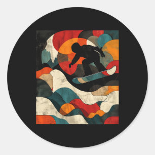 Artsy Snowboarder On Abstract Art Snowboarding Classic Round Sticker