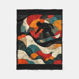 Artsy Snowboarder On Abstract Art Snowboarding Fleece Blanket