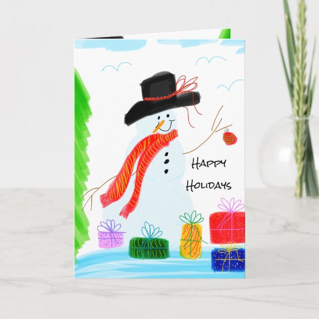 Artsy Snowman Designed Holiday Card (Front)