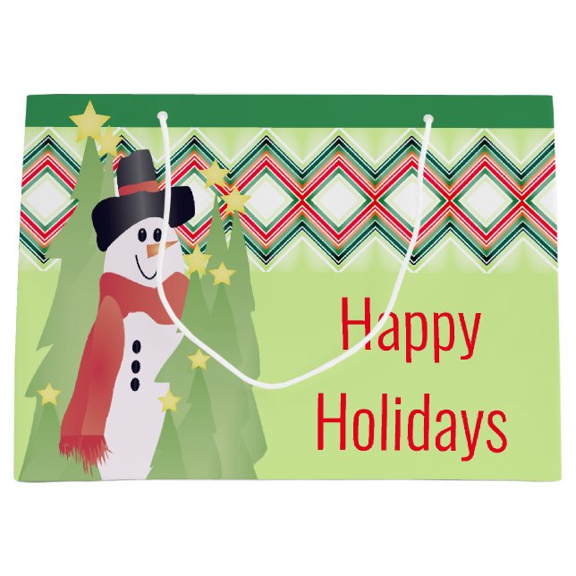 Artsy Snowman Designed Large Gift Bag (Front)