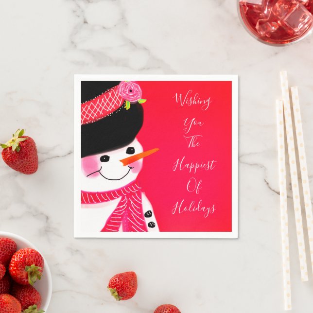 Artsy Snowman With Reds Napkin (Insitu)