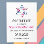 Artsy Star of David Bar Bat Mitzvah Save The Date Announcement Postcard<br><div class="desc">The Star of David in shades of pink and blue in an artistic grungy texture is printed on Bar & Bat Mitzvah save the date postcards. For either your son or daughter. All the default text(sample info) can be fully customised with your own wordings, and you can also change the...</div>