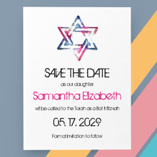 Artsy Star of David Bar Bat Mitzvah Save The Date Announcement Postcard