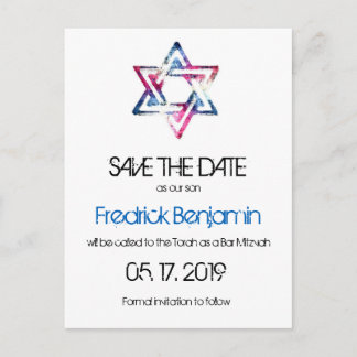Artsy Star of David Bar Bat Mitzvah Save The Date Announcement Postcard