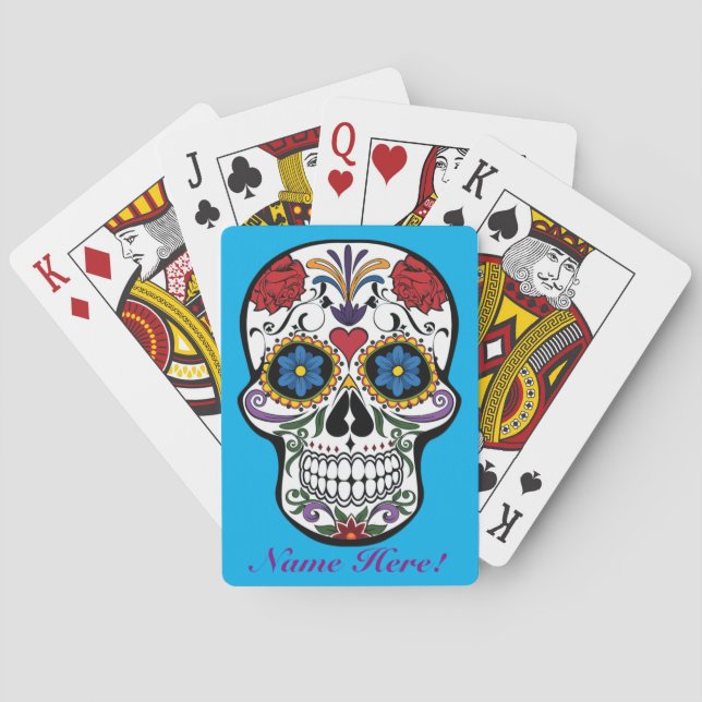 Artsy Sugar Skull Mexican Art Custom Playing Cards (Back)