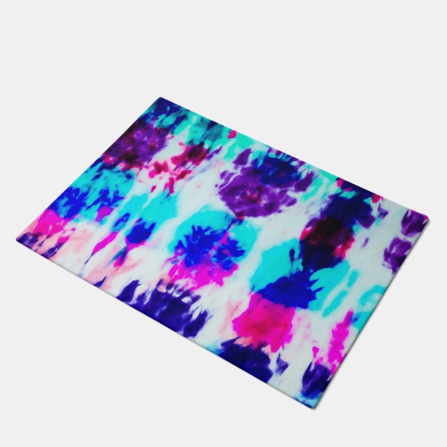 Artsy Summer Pink Blue Colourful Tie Dye Pattern Doormat (Angled)