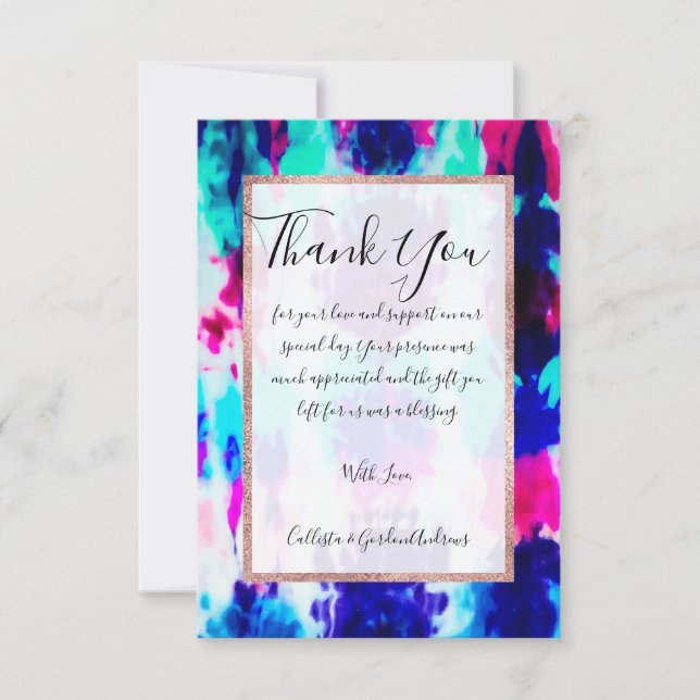 Artsy Summer Pink Blue Colourful Tie Dye Pattern Thank You Card (Front)
