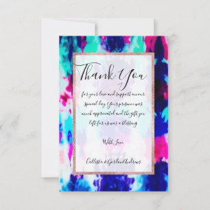 Artsy Summer Pink Blue Colourful Tie Dye Pattern Thank You Card