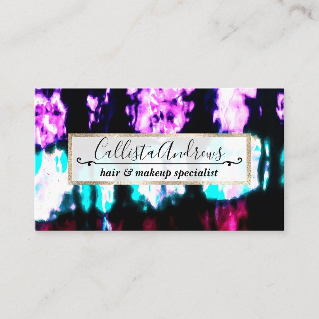 Artsy Summer Teal Black Colourful Tie Dye Pattern Business Card (Front)