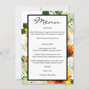 Artsy Sunflower Floral Menu - White Invitation