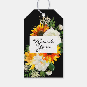 Artsy Sunflower Floral Thank You - Black Gift Tags