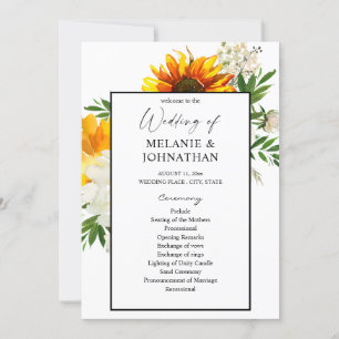 Artsy Sunflower Floral Wedding Ceremony Program 2 Invitation