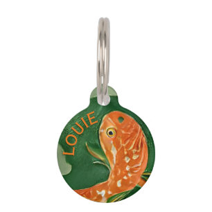 Artsy Swimming Goldfish Orange Fish Green Cat Name Pet Tag