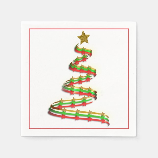 Artsy Swish Red, Green, and Gold Christmas Tree Napkin (Front)
