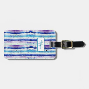 Artsy Teal, Navy Blue, Purple Watercolor Streaks Luggage Tag