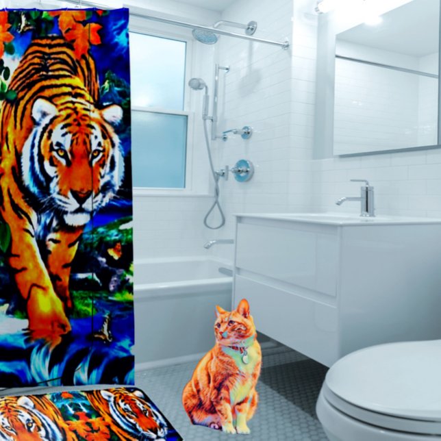 Artsy Tiger Animal Bengal   Shower Curtain (Matching mat is available in store.)