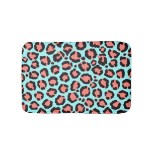 Artsy Trendy Coral Mint Teal Leopard Animal Print Bath Mat