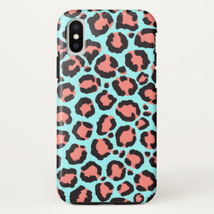 Artsy Trendy Coral Mint Teal Leopard Animal Print iPhone X Case
