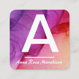 *~* Artsy Trendy INITIAL Abstract QR LOGO PHOTO Square Business Card