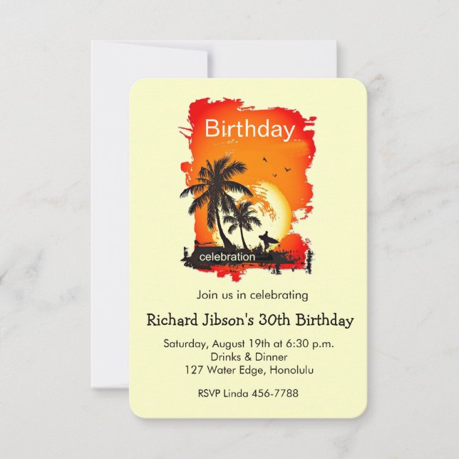 Artsy Tropical Beach Sunset Party Invitation (Front)
