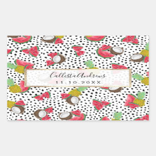 Artsy Tropical Fruit Polka Dots Watercolor Pattern Rectangular Sticker
