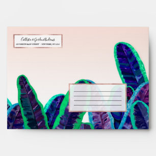 Artsy Tropical Pink Teal Purple Banana Leaves Envelope