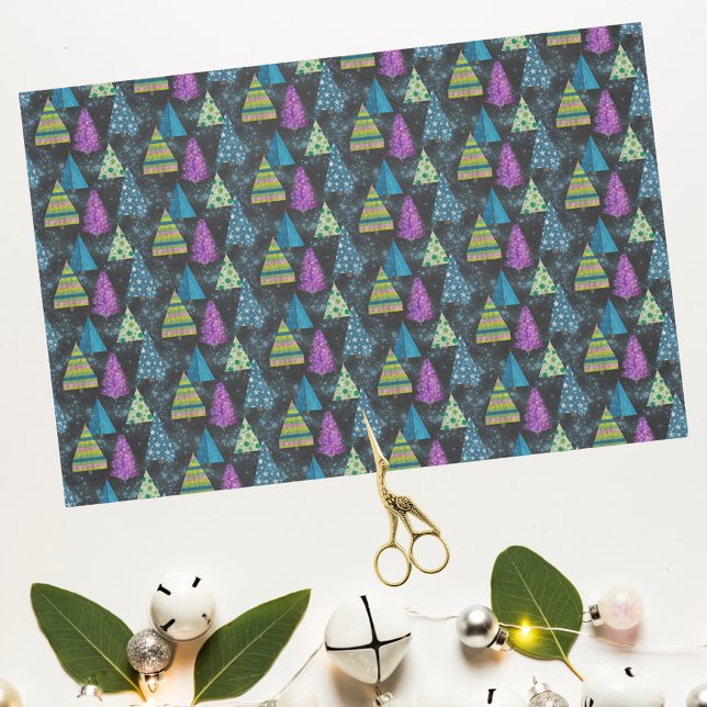 Artsy Turquoise Magenta Teal Lime Christmas Trees Tissue Paper (Creator Uploaded)