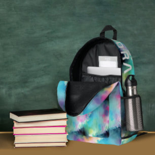 Artsy Turquoise Ocean Dream And Name Watercolor  Printed Backpack