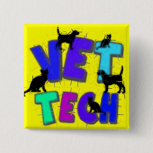 Artsy Vet Tech Gifts, Unique artist drawn design 15 Cm Square Badge (Front)