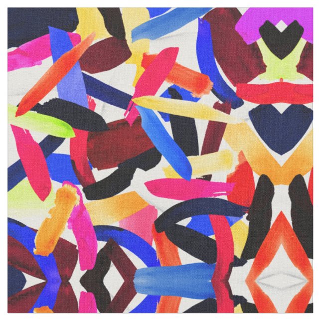 Artsy Vibrant Colourful Brushstroke Explosion Art Fabric (Close Up)