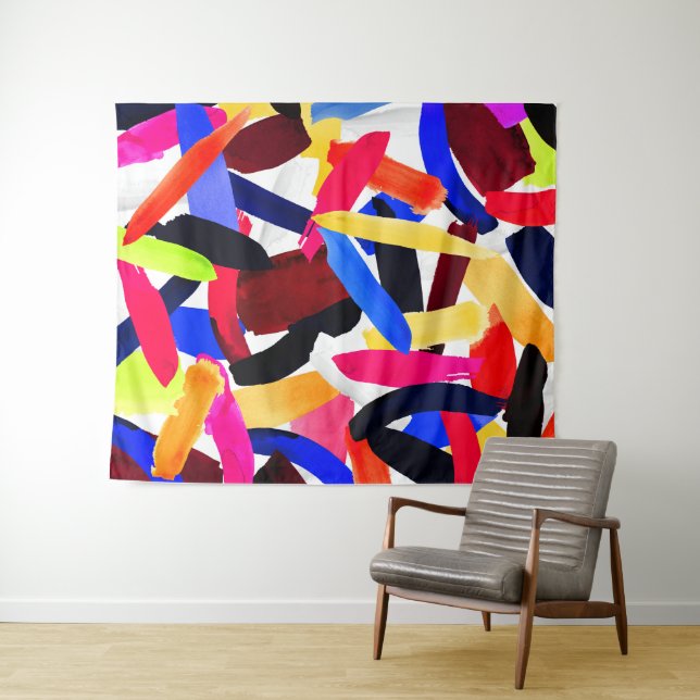 Artsy Vibrant Colourful Brushstroke Explosion Art Tapestry (In Situ (Horizontal))