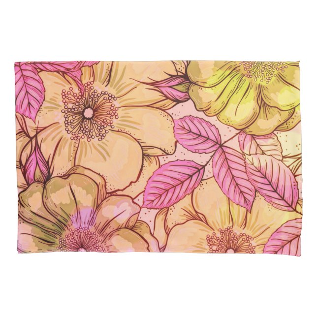 Artsy Victorian Pink Tone Floral Pattern Pillowcase (Front)