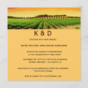 Artsy Vineyard Sunset Winery Wedding Invite